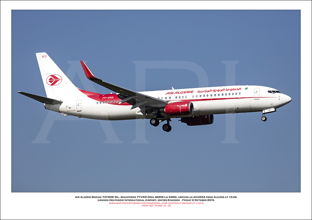 7T-VKD - Air Algerie Boeing 737-8D6 WL  (Msn 40858 Ln 3406) - 01