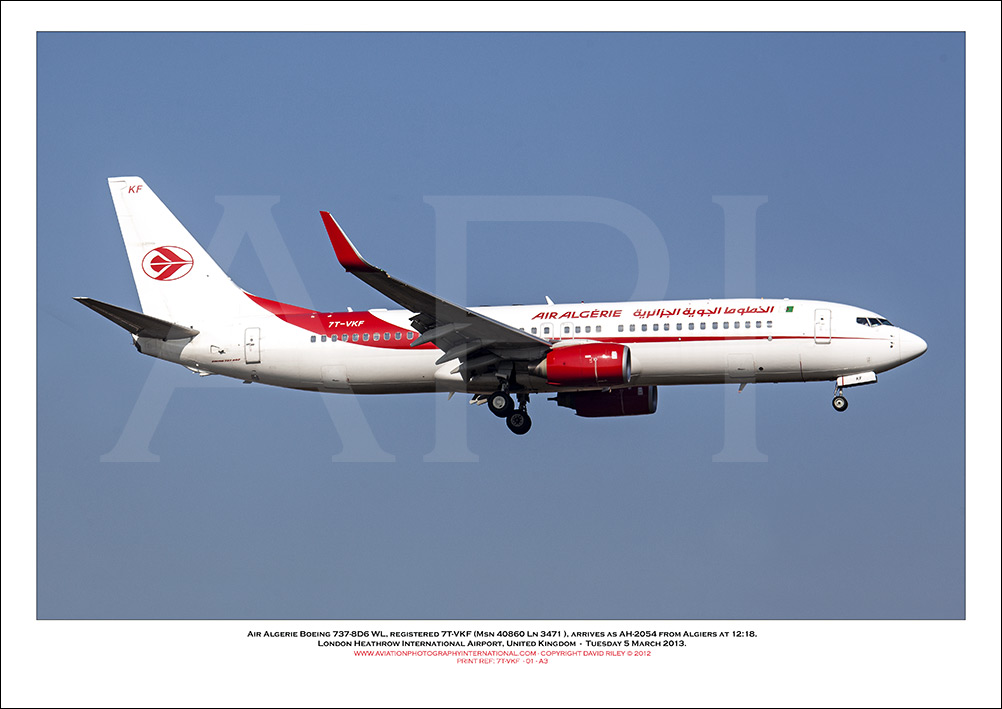 7T-VKF - Air Algerie Boeing 737-8D6 WL (Msn 40860 Ln 3471) - 01