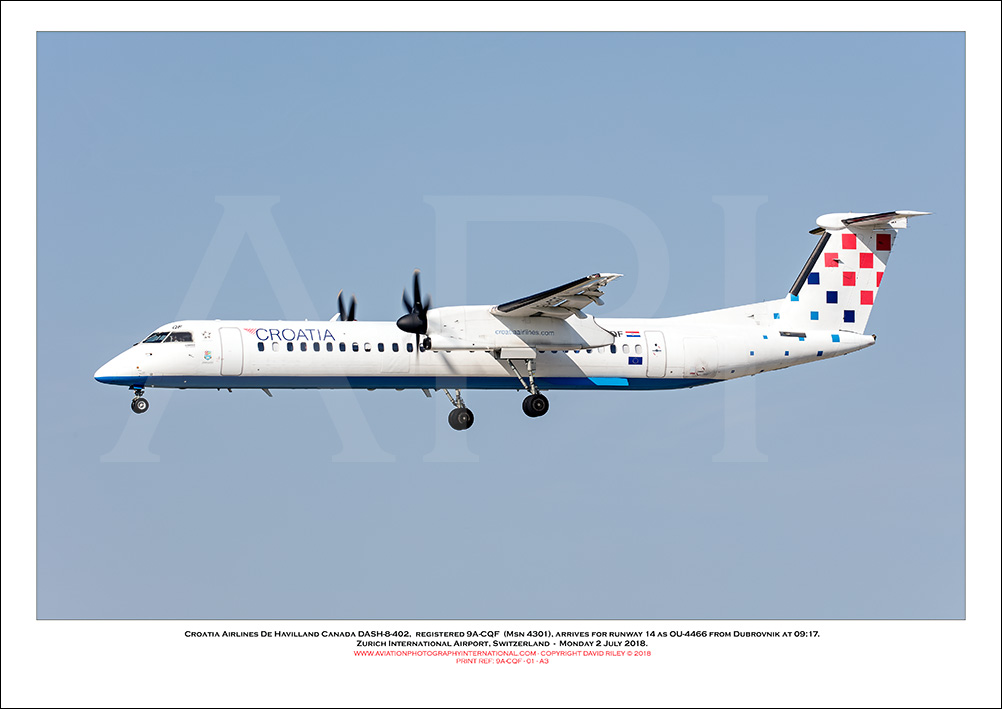 9A-CQF - Croatia Airlines  De Havilland Canada DASH-8-402 (Msn 4301) - 01