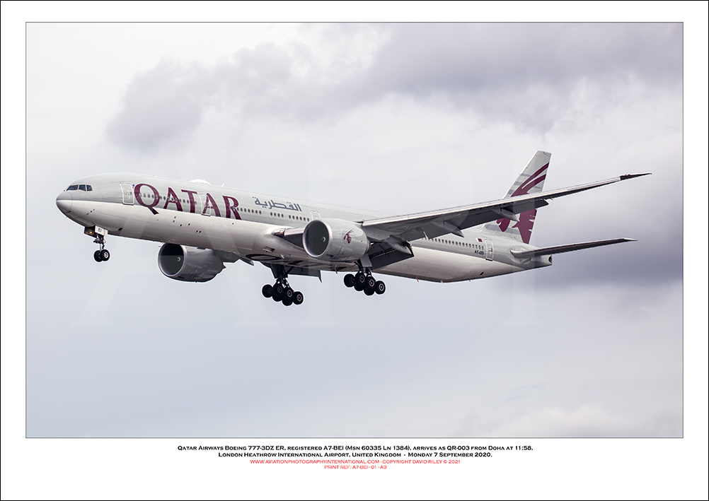 A7-BEI - Qatar Airways Boeing 77732DZ LR (Msn 60335 Ln 1384)- 01