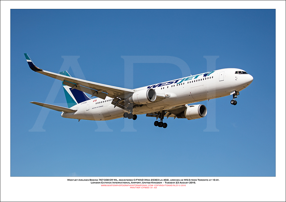 C-FWAD - Westjet Airlines Boeing 767-338 ER WL  (Msn 25363 Ln 402) - 01