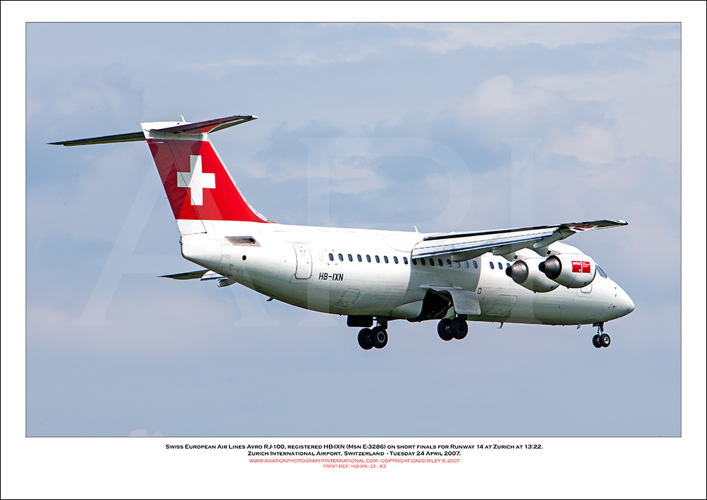 HB-IXN - Swiss European Air Lines Avro RJ100 (Msn E3379) - 01