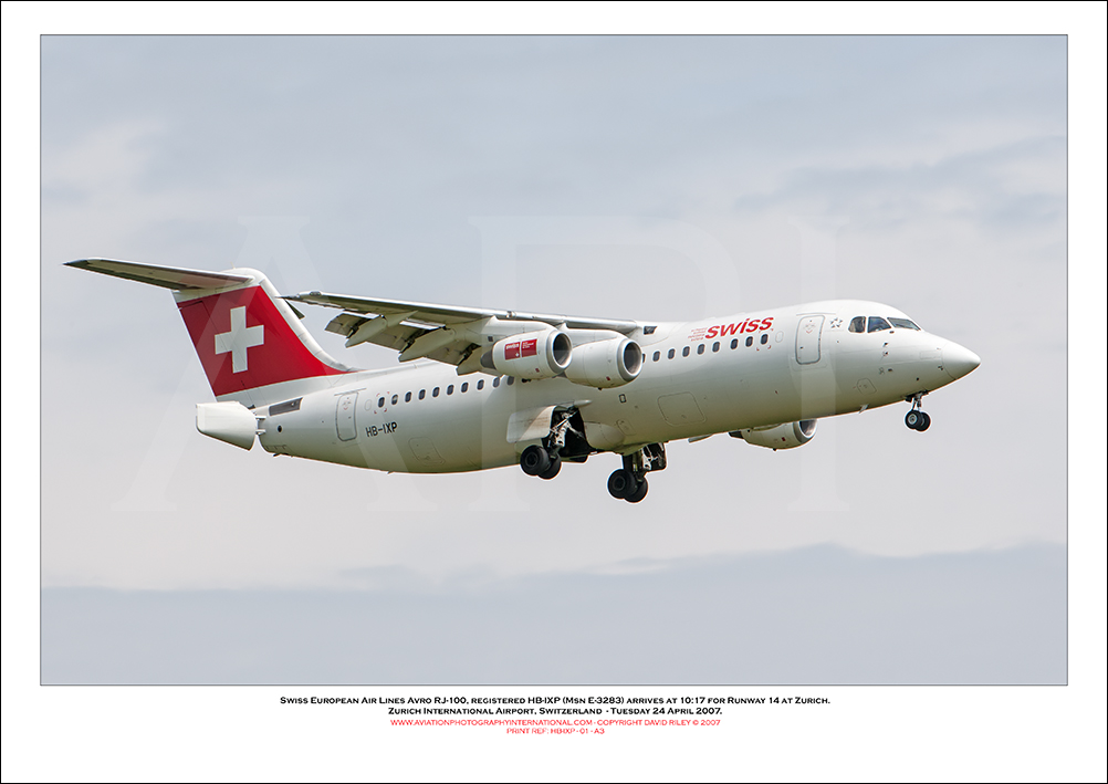 HB-IXP - Swiss European Air Lines Avro RJ100 (Msn E3283) - 01