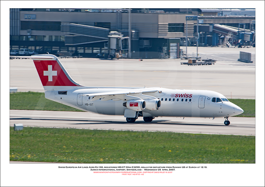 HB-IXT - Swiss European Air Lines Avro RJ100 (Msn E3259) - 01