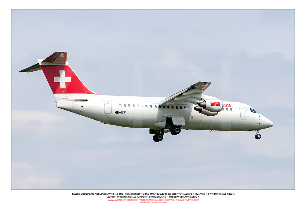 HB-IXV - Swiss European Air Lines Avro RJ100 (Msn E3274) - 02