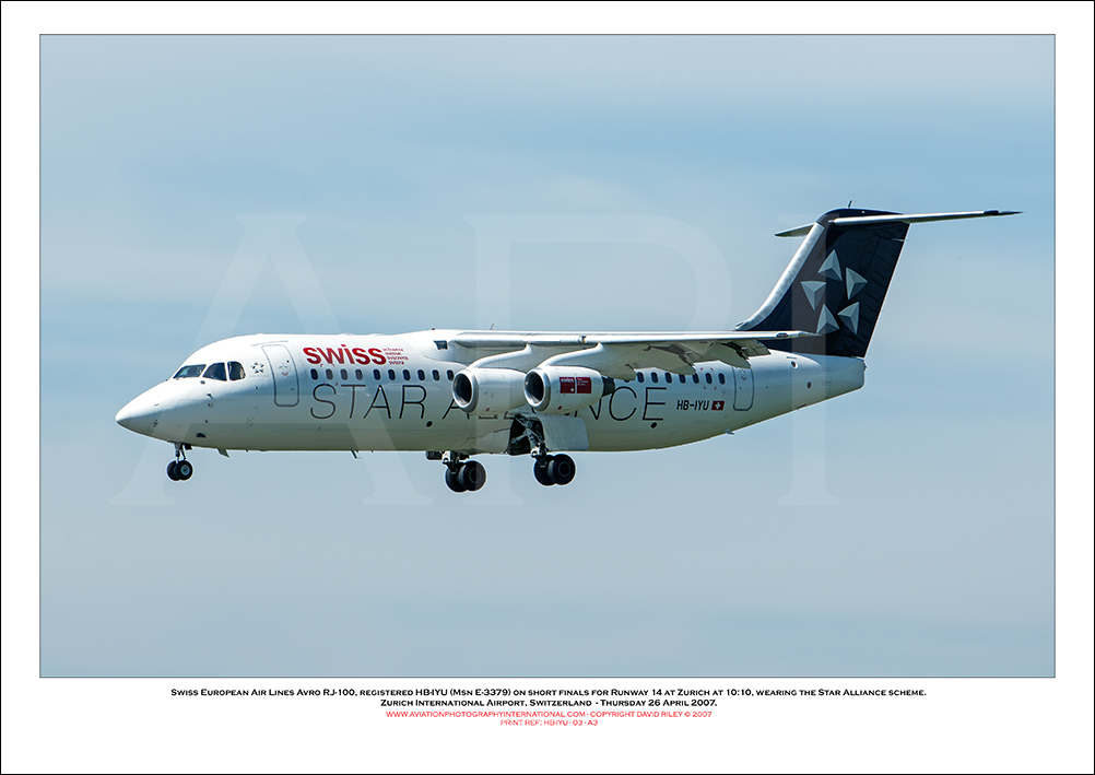 HB-IYU - Swiss European Air Lines Avro RJ100 (Msn E3379) - 03