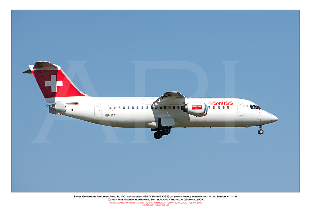 HB-IYY - Swiss European Air Lines Avro RJ100 (Msn E-3339) - 02