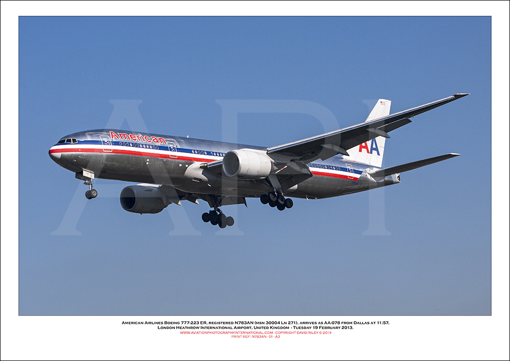 N783AN- American Airlines Boeing 777-223 ER  (Msn 30004 Ln 271  - 01