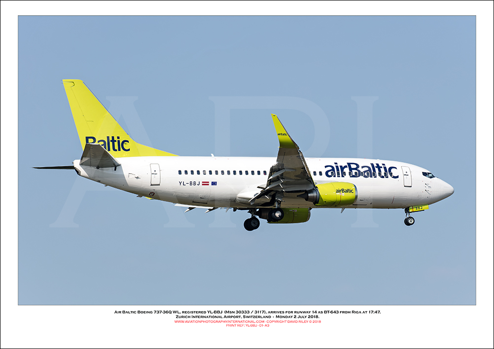 YL-BBJ - Air Baltic Boeing 737-33Q WL  (Msn 30333 / 3117) - 01