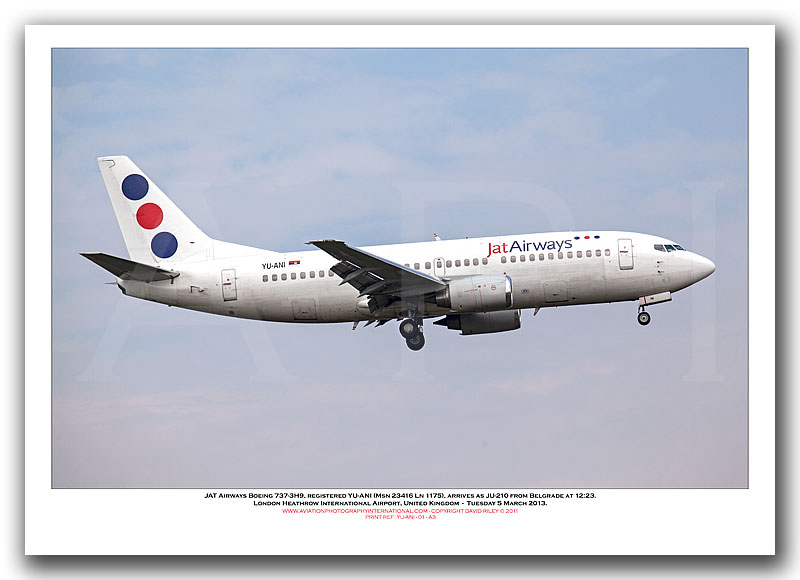 YU-ANI - Jat Airways Boeing B737-3H9 (Msn 23416 Ln 1175) - 01