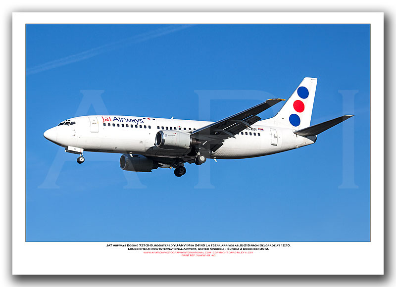 YU-ANV - Jat Airways Boeing B737-3H9 (Msn 24140 Ln 1524) - 01
